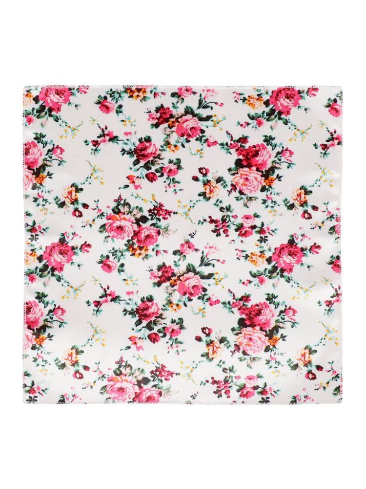 White Floral Neck Tie, Pocket Square And Lapel Pin Combo Gift Set