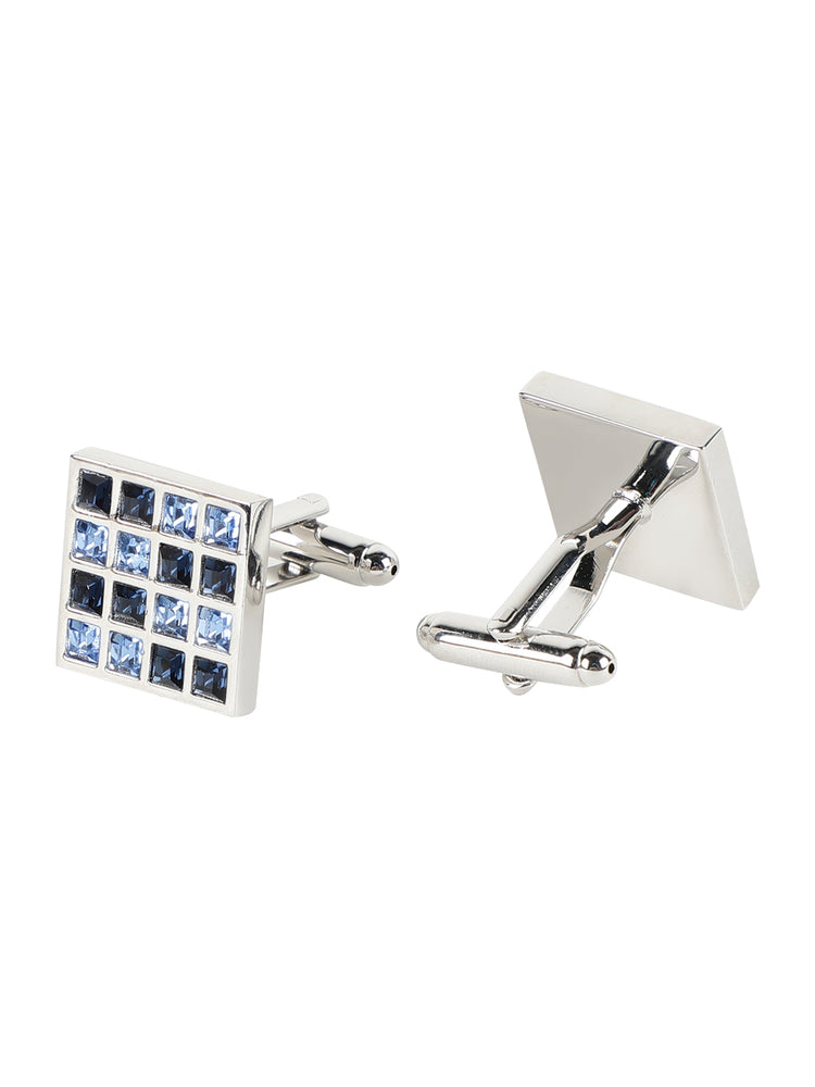 Austrian Crystal Check Cufflinks Gift Set In Wooden Box