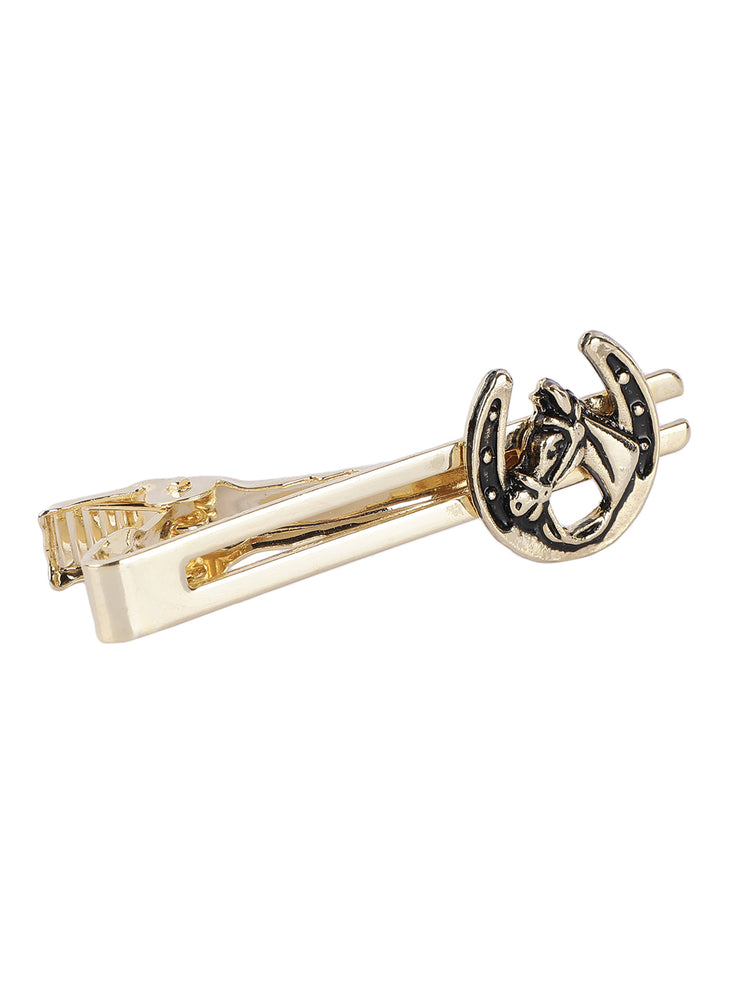 MENSOME Horse Shoe Pattern Golden Cufflinks, Lapel Pin and Tie Pin Gift Set