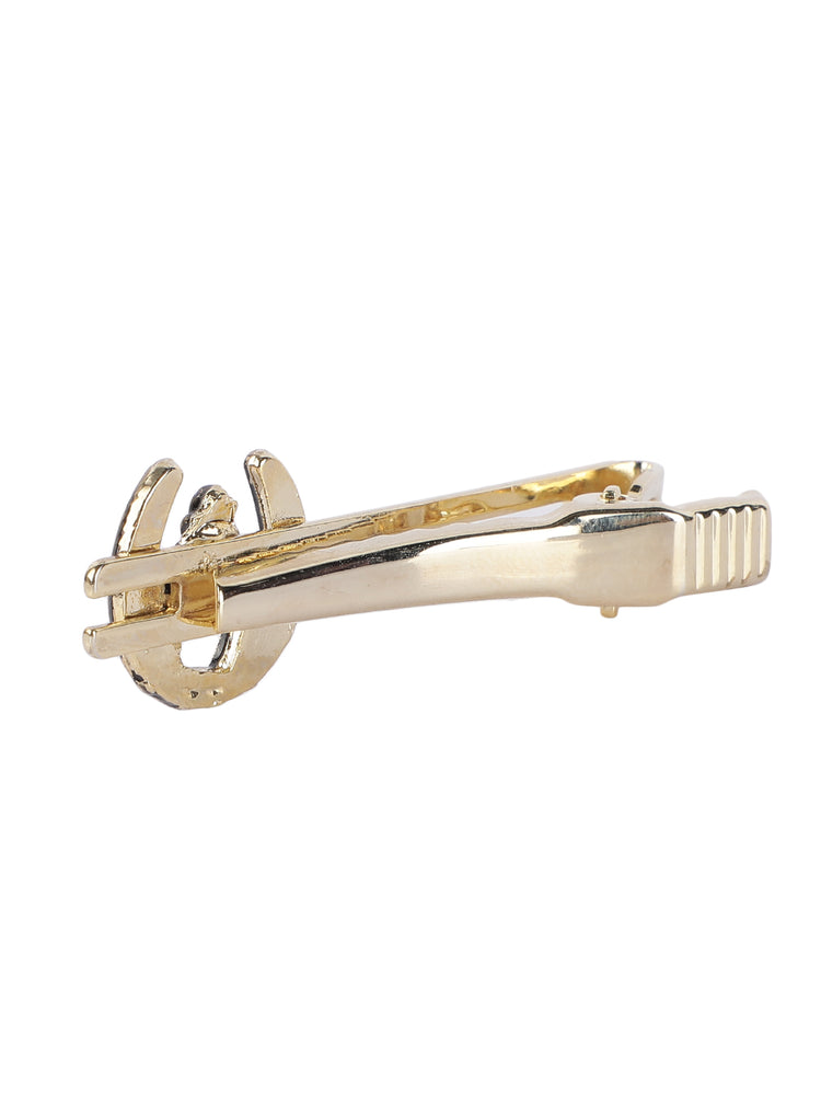MENSOME Horse Shoe Pattern Golden Cufflinks, Lapel Pin and Tie Pin Gift Set