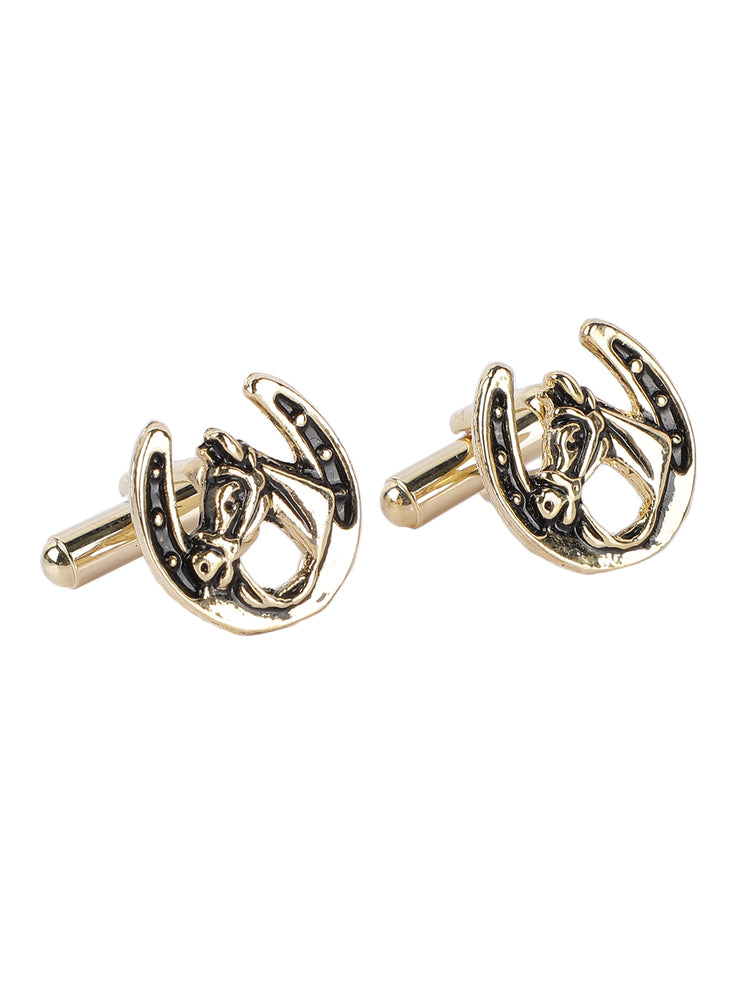 MENSOME Horse Shoe Pattern Golden Cufflinks, Lapel Pin and Tie Pin Gift Set