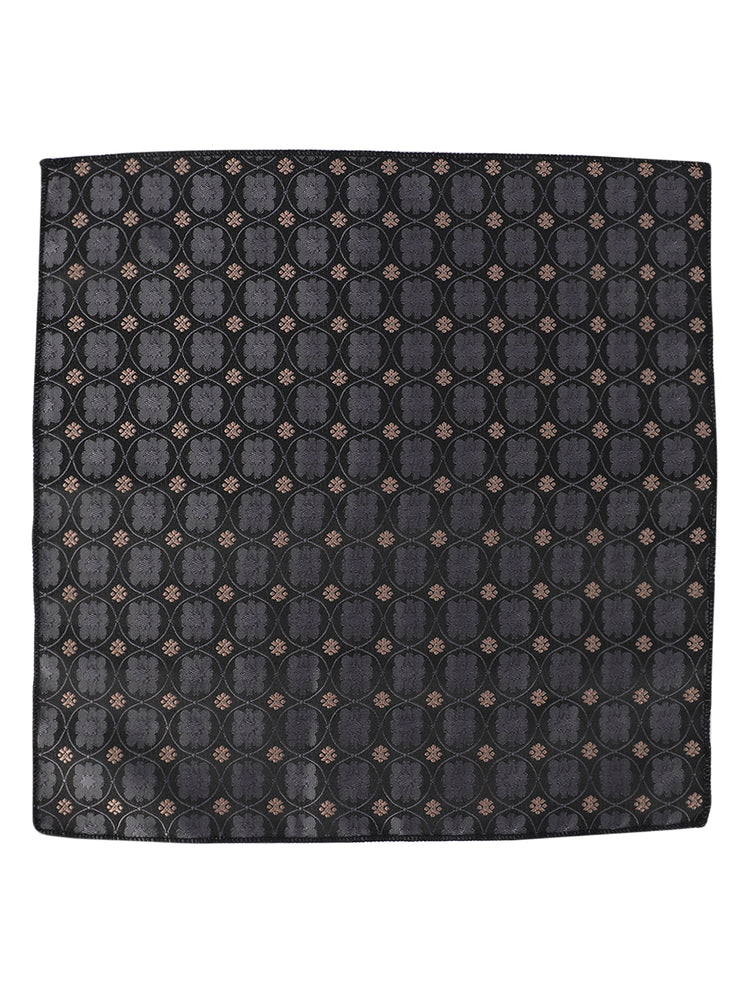 MENSOME Black Floral Formal Neck tie, Pocket Square & Lapel pin Combo Pack Gift Set In Box