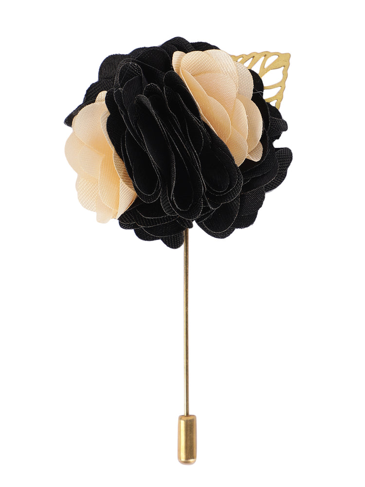 MENSOME Black Floral Formal Neck tie, Pocket Square & Lapel pin Combo Pack Gift Set In Box