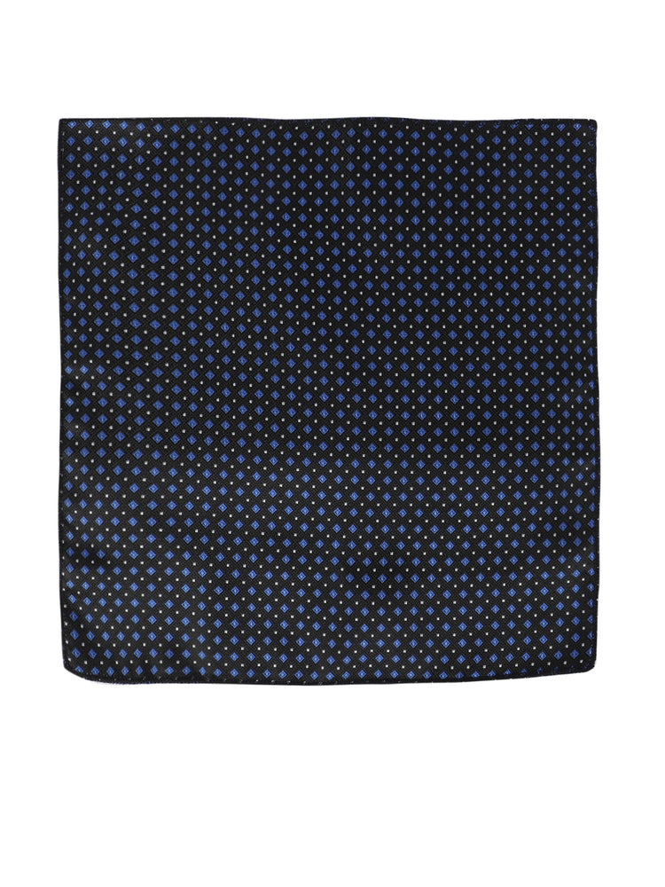MENSOME Black Geometric Neck Tie Combo Set With Pocket Square And Cufflinks In Wooden Gift Box