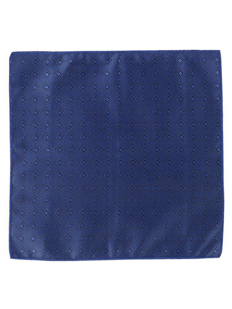 MENSOME Blue Geometric Neck Tie Combo Set With Pocket Square And Cufflinks In Wooden Gift Box