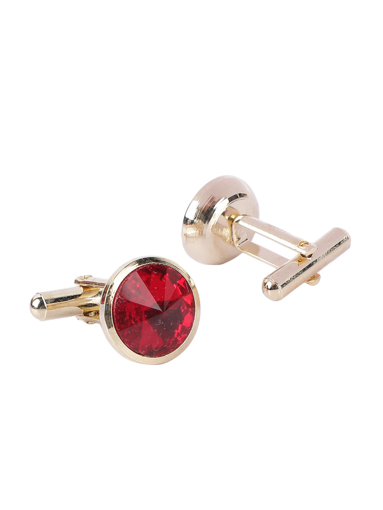 MENSOME Maroon Geometric Neck Tie Combo Set With Pocket Square And Cufflinks In Wooden Gift Box