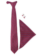 MENSOME Magenta Paisley Neck Tie Combo Set With Pocket Square And Cufflinks In Wooden Gift Box
