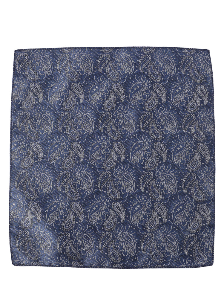 MENSOME Blue Paisley Tie Combo Set With Pocket Square And Cufflinks In Wooden Gift Box
