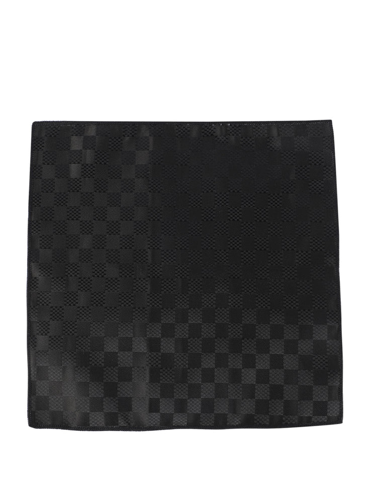 MENSOME Black Check Neck Tie Combo Set With Pocket Square And Cufflinks In Wooden Gift Box