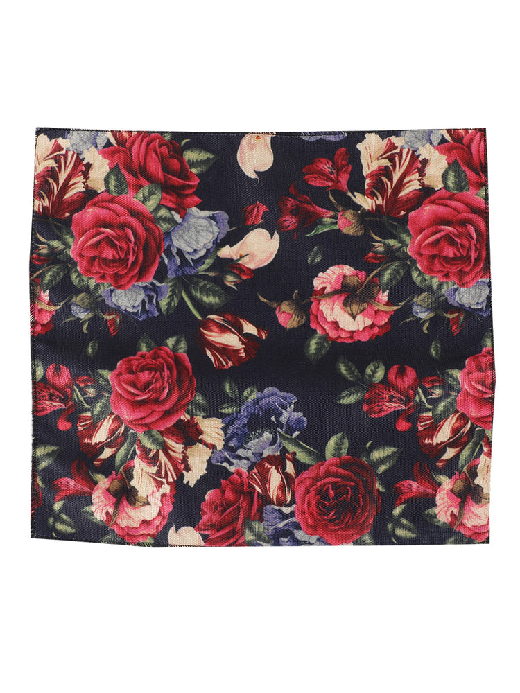 Navy Blue Floral Neck Tie, Cufflinks, Pocket Square And Lapel Pin Combo Gift Set