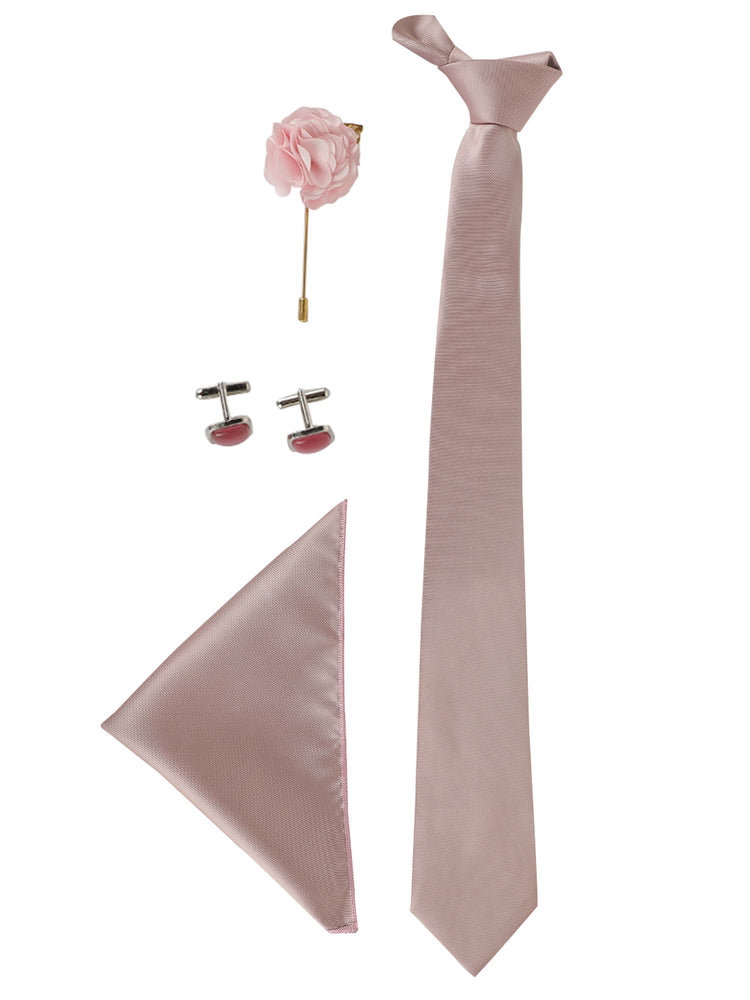 Peach Neck Tie, Cufflinks, Pocket Square And Lapel Pin Combo Gift Set