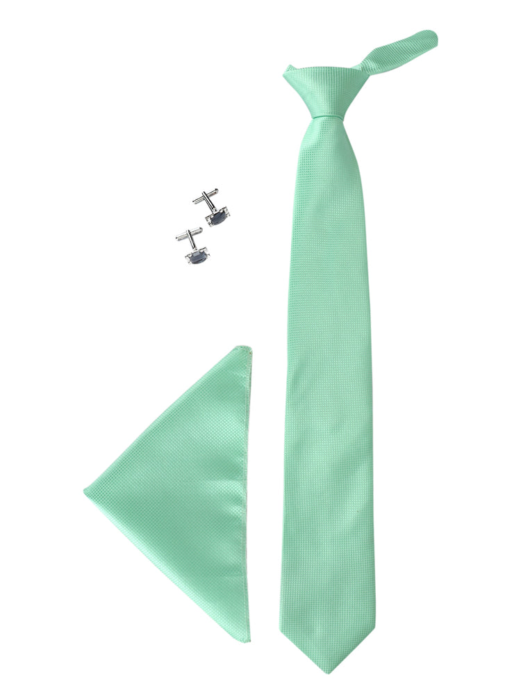 Aqua Green Neck Tie, Pocket Square And Cufflinks Combo Gift Set