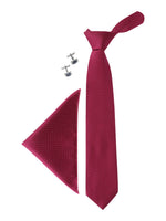 Magenta Neck Tie, Pocket Square And Cufflinks Combo Gift Set
