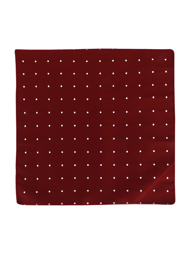 Maroon Polka Neck Tie, Pocket Square And Lapel Pin Combo Gift Set