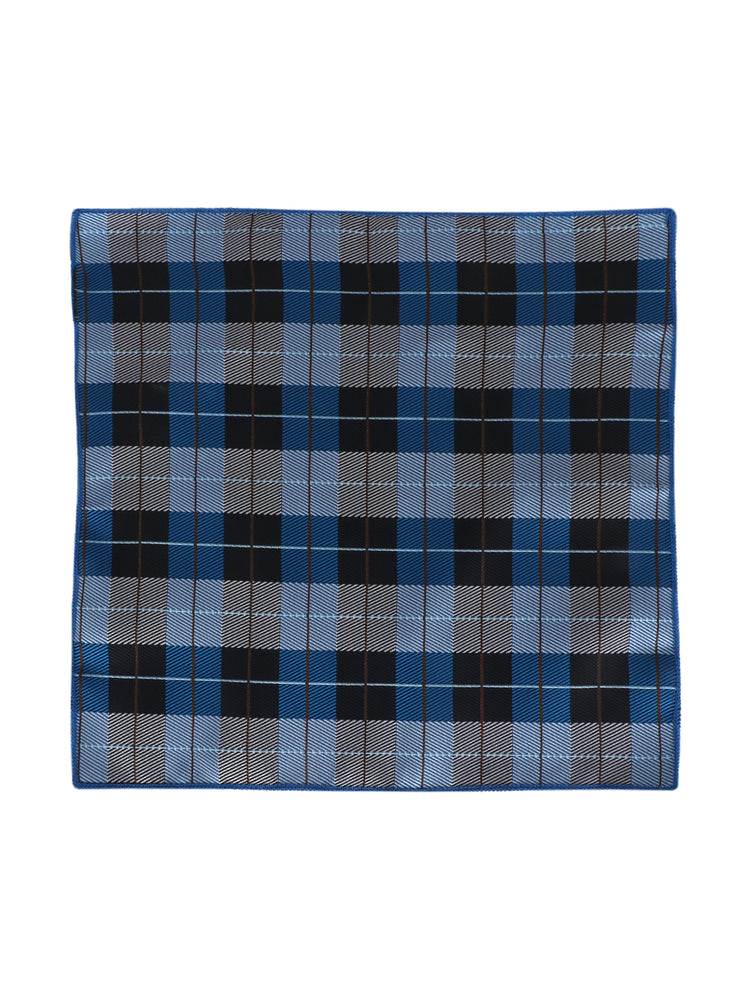 Blue Check Neck Tie, Cufflinks, Pocket Square And Lapel Pin Combo Gift Set