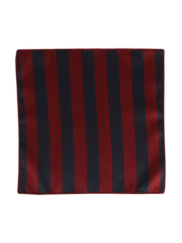 Maroon Blue Stripes Neck Tie, Pocket Square And Cufflinks Combo Gift Set