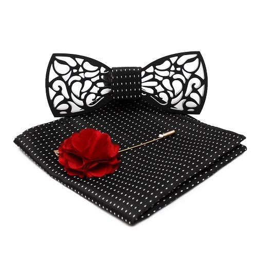 Floral Acrylic Bow Tie With Pocket square and Lapel Pin