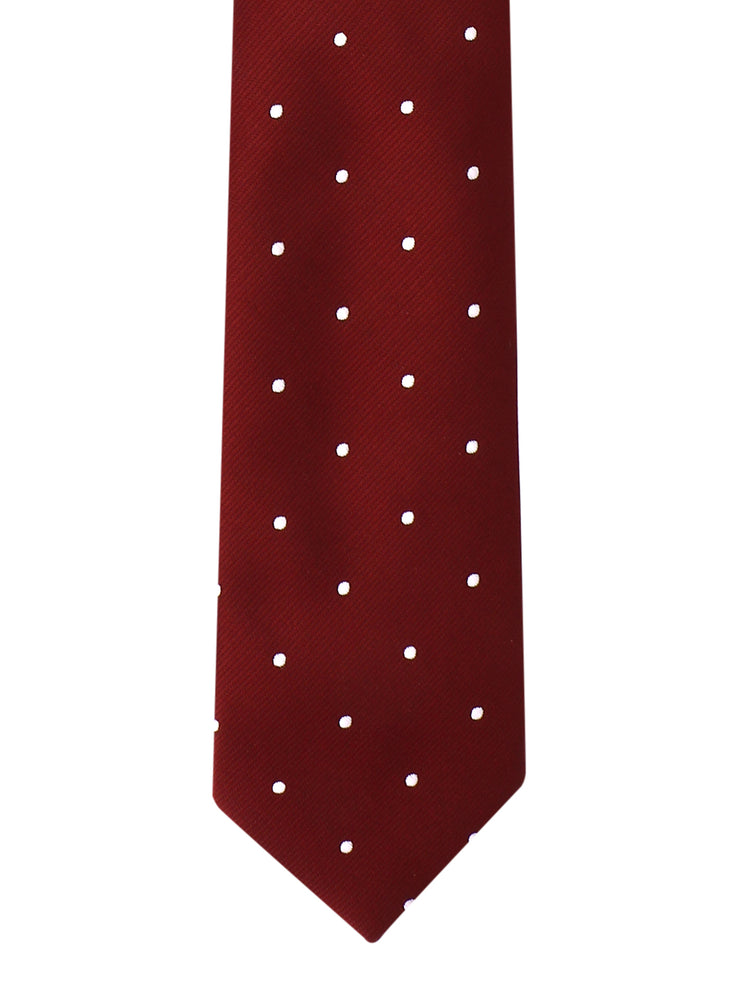 Maroon Polka Neck Tie, Pocket Square And Lapel Pin Combo Gift Set
