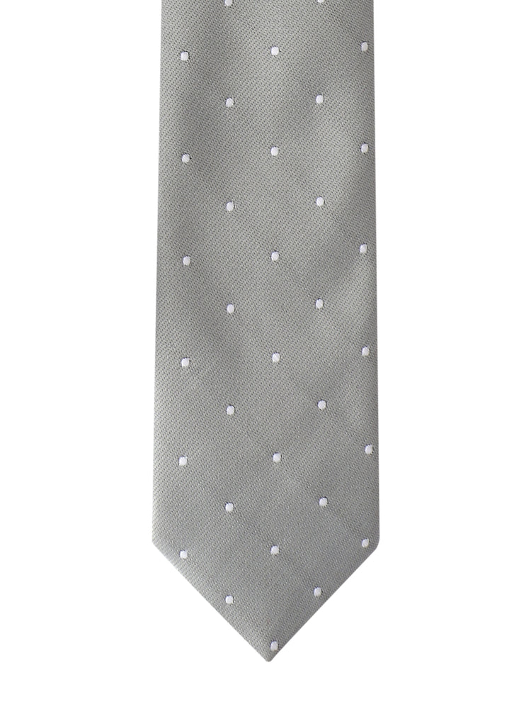Grey Polka Neck Tie, Pocket Square And Lapel Pin Combo Gift Set