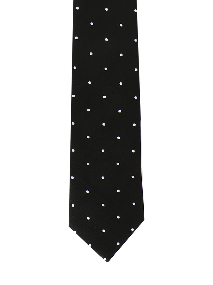 Black Polka Neck Tie, Pocket Square And Lapel Pin Combo Gift Set