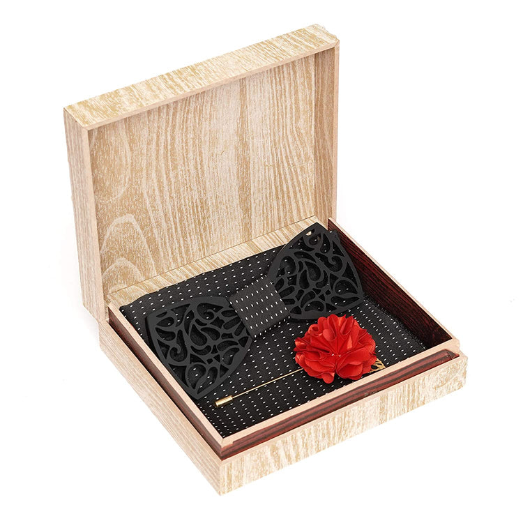 Floral Acrylic Bow Tie With Pocket square and Lapel Pin
