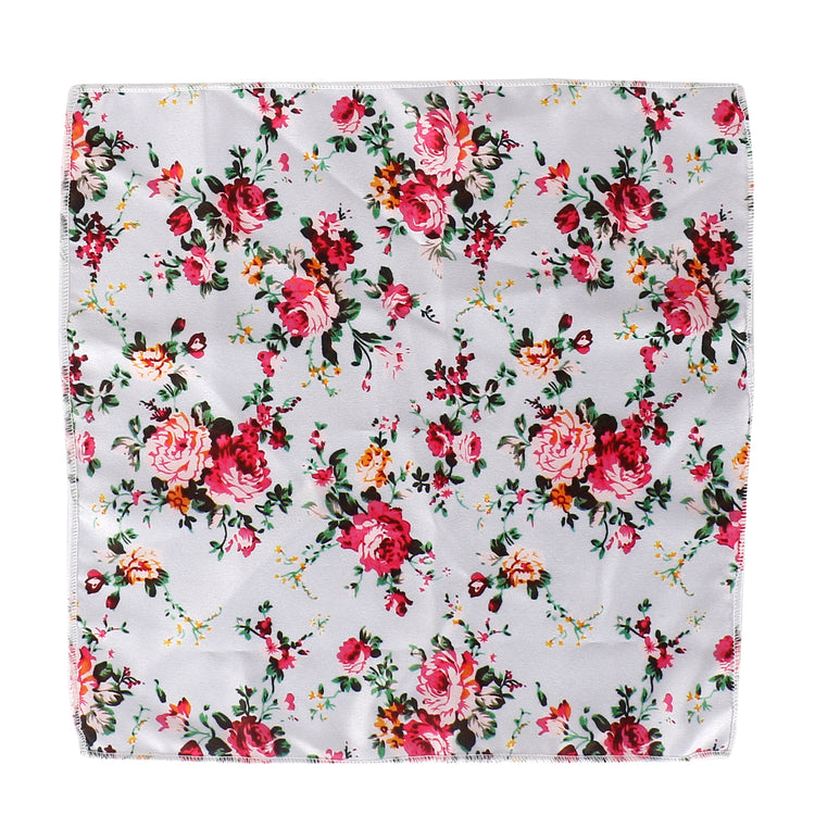 Grey Floral Neck Tie , Pocket Square and Lapel Pin Gift set