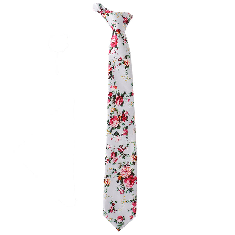 Grey Floral Neck Tie , Pocket Square and Lapel Pin Gift set