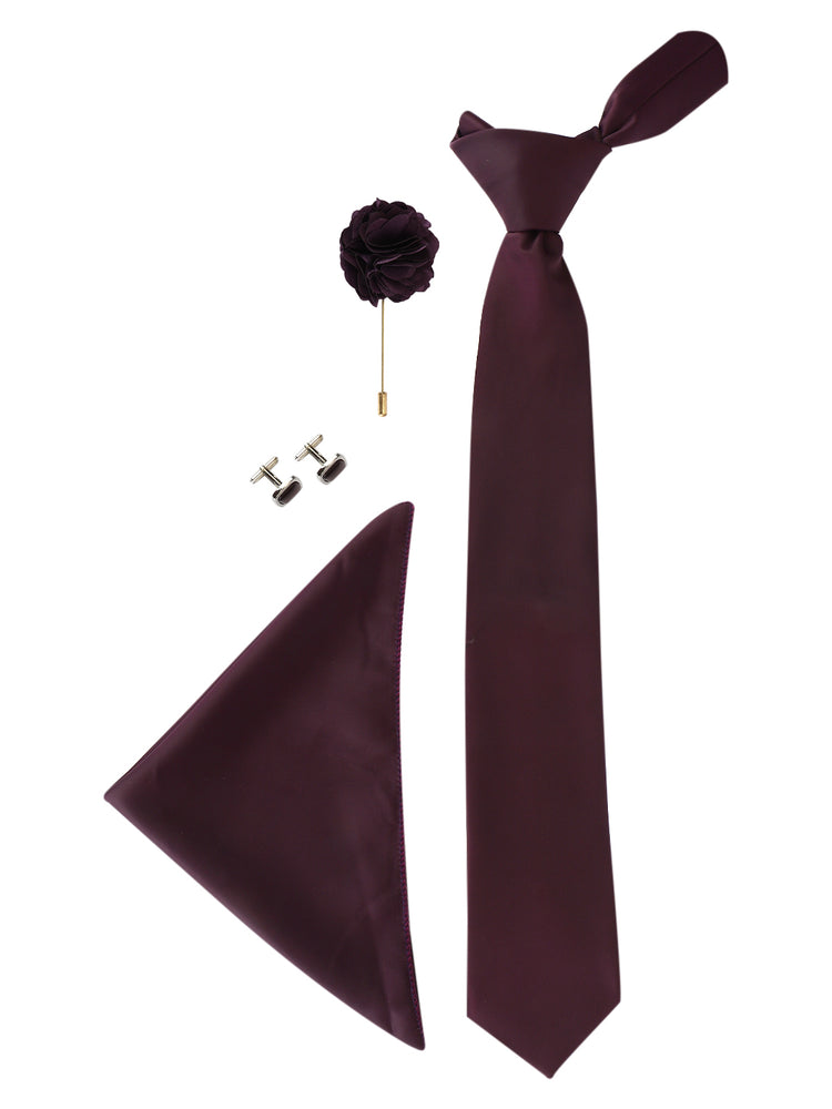 Wine Neck Tie, Cufflinks, Pocket Square And Lapel Pin Combo Gift Set