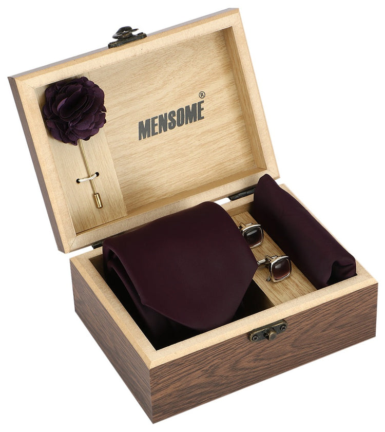 Wine Neck Tie, Cufflinks, Pocket Square And Lapel Pin Combo Gift Set