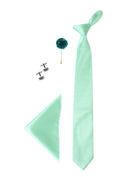 Aqua Green Neck Tie, Cufflinks, Pocket Square And Lapel Pin Combo Gift Set
