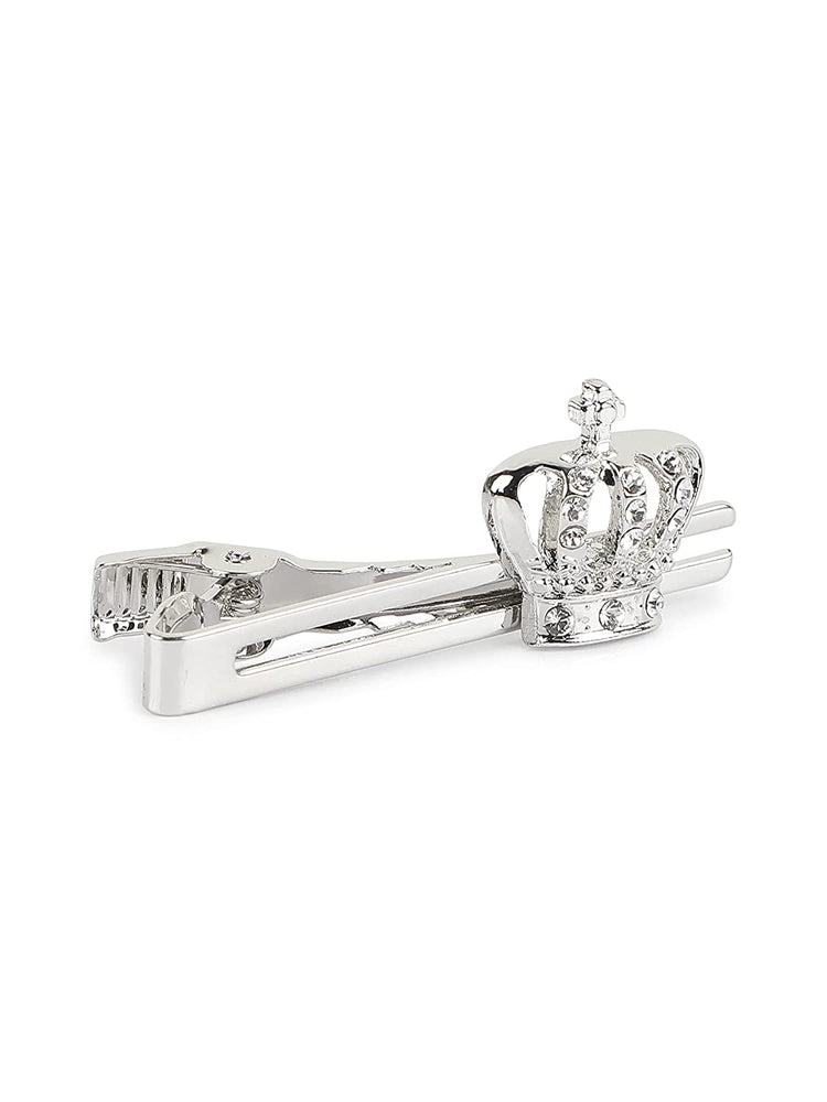 MENSOME Silver Crown Cufflinks , Tie Pin and Lapel Pin Gift Set