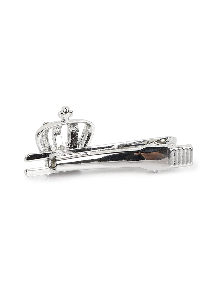 MENSOME Silver Crown Cufflinks , Tie Pin and Lapel Pin Gift Set