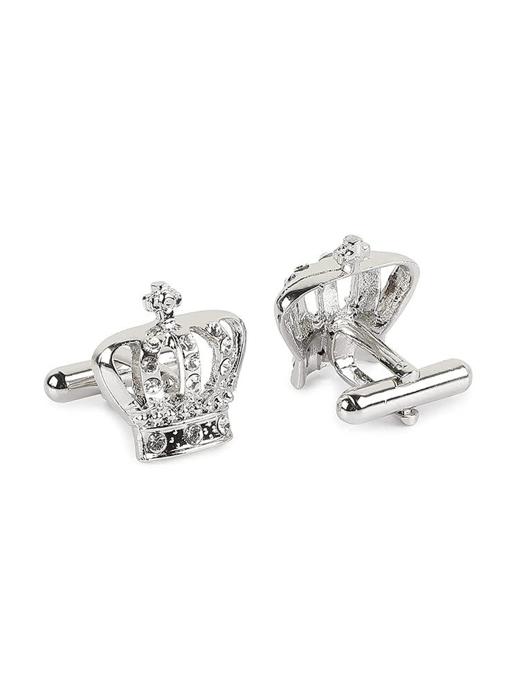 MENSOME Silver Crown Cufflinks , Tie Pin and Lapel Pin Gift Set