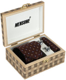 Brown Neck Tie, Pocket Square And Cufflinks Combo Gift Set
