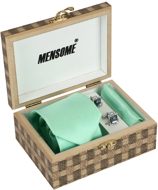 Aqua Green Neck Tie, Pocket Square And Cufflinks Combo Gift Set