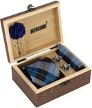 Blue Check Neck Tie, Cufflinks, Pocket Square And Lapel Pin Combo Gift Set