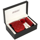 Red Polka Neck Tie, Pocket Square And Lapel Pin Combo Gift Set