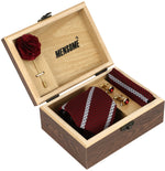 Maroon Stripes Neck Tie, Cufflinks, Pocket Square And Lapel Pin Combo Gift Set