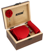 Red Neck Tie, Cufflinks, Pocket Square And Lapel Pin Combo Gift Set