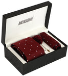 Maroon Polka Neck Tie, Pocket Square And Lapel Pin Combo Gift Set