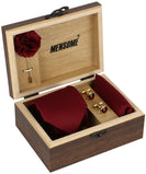 Maroon Tie, Necktie Cufflinks, Pocket Square And Lapel Pin Combo Gift Set