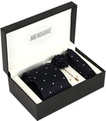 Blue Polka Neck Tie, Pocket Square And Lapel Pin Combo Gift Set