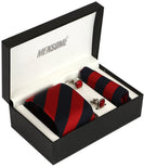 Red Blue Stripes Neck Tie, Pocket Square And Cufflinks Combo Gift Set