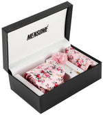 Peach Floral Neck Tie, Pocket Square And Lapel Pin Combo Gift Set