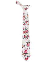 White Floral Neck Tie, Pocket Square And Lapel Pin Combo Gift Set