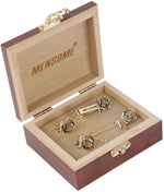 MENSOME Horse Shoe Pattern Golden Cufflinks, Lapel Pin and Tie Pin Gift Set
