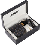 MENSOME Black Floral Formal Neck tie, Pocket Square & Lapel pin Combo Pack Gift Set In Box