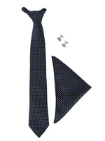 MENSOME Black Geometric Neck Tie Combo Set With Pocket Square And Cufflinks In Wooden Gift Box
