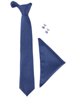MENSOME Blue Geometric Neck Tie Combo Set With Pocket Square And Cufflinks In Wooden Gift Box