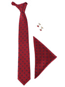 MENSOME Maroon Geometric Neck Tie Combo Set With Pocket Square And Cufflinks In Wooden Gift Box